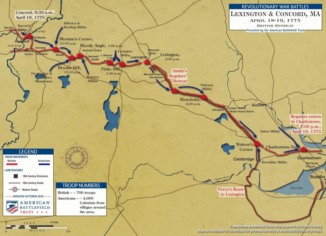Lexington & Concord British Retreat Apr 1819, 1775 American